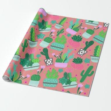 Pink Southwestern Cactus Pattern Sweet 16 Party Wrapping Paper