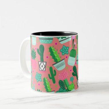 Pink Southwestern Cactus Pattern Two-Tone Coffee Mug