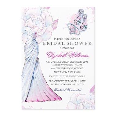 Pink Sparkle Crystal Wedding Gown Bridal Shower Invitations