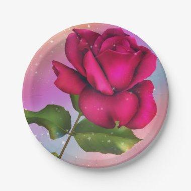Pink Sparkle Rose Rainbow Pastel Birthday Party Paper Plates