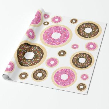 Pink Sprinkle Donuts Modern Birthday Party Fun Wrapping Paper