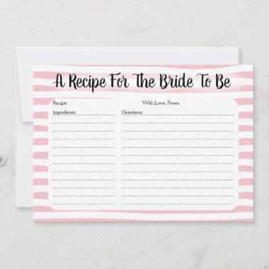 Pink Stripe Bridal Shower Recipe Invitations