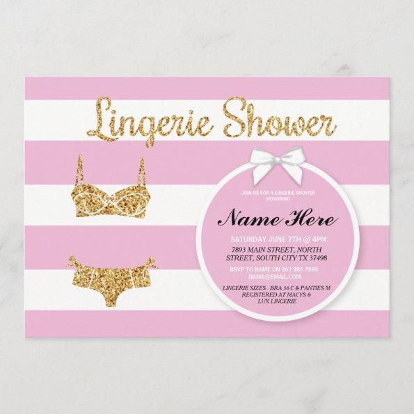 Pink Stripe & Gold Lingerie Shower Bridal Invite