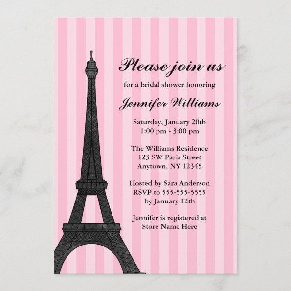 Pink Stripe Paris Bridal Shower Invitations