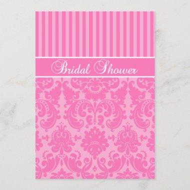 Pink Striped Damask Bridal Shower Invitations