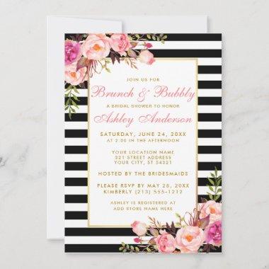 Pink Striped Gold Bridal Shower Brunch Invite