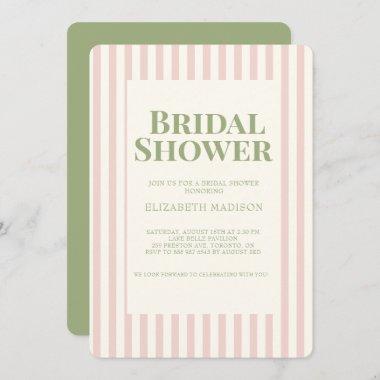 Pink Striped Green Retro Bridal Shower Invitations