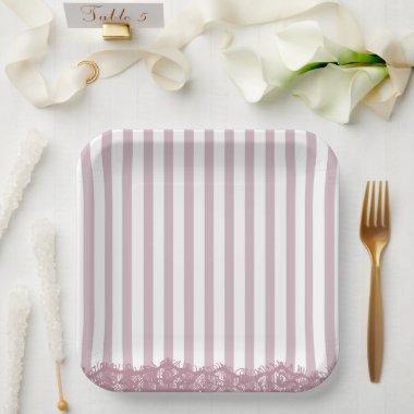 Pink Stripes and Lace  Paper Plates