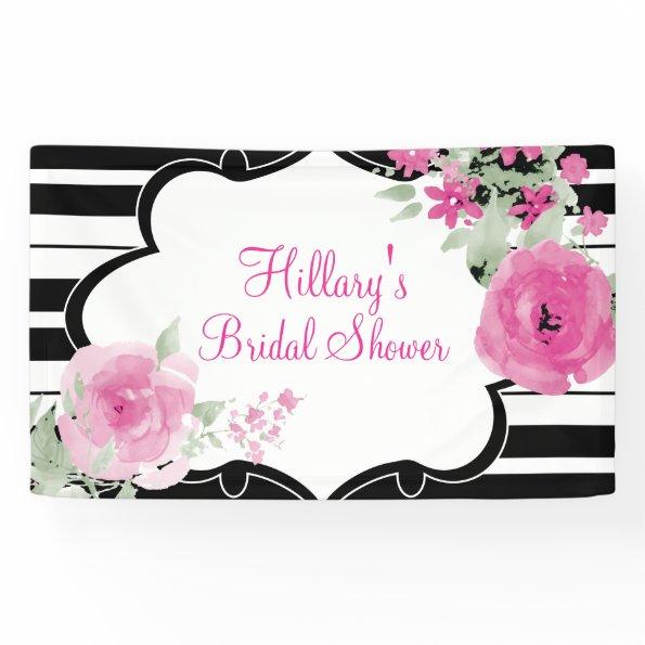 Pink, Stripes, Flowers, Bridal Shower Banner