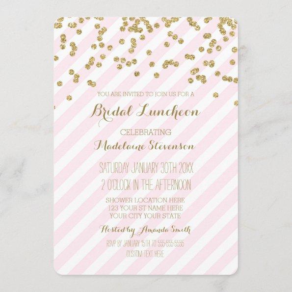 Pink Stripes Gold Bridal Lunch Invitations