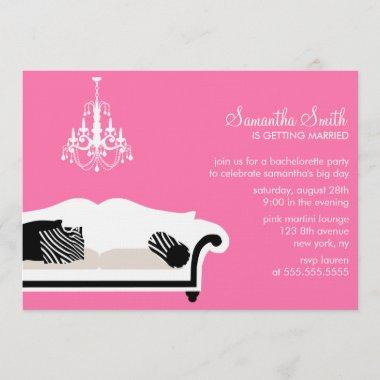 Pink Stylish Couch and Chandelier Party Invitations