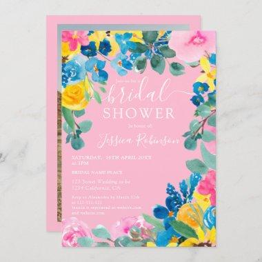 Pink summer floral photo bridal shower Invitations