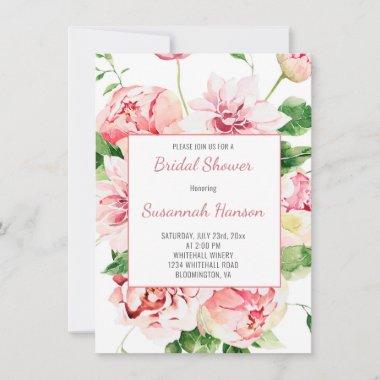 Pink Summer Garden Peonies, Dahlias, Roses Bridal Invitations