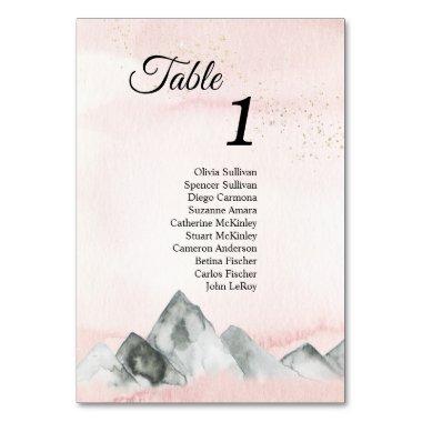 Pink Sunrise Mountain Table Numbers Sign Guests
