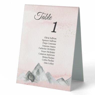 Pink Sunrise Mountain Table Tent Sign with Guests