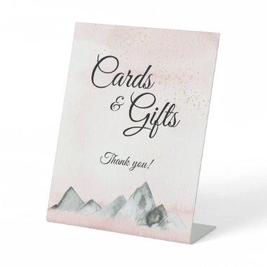 Pink Sunrise Mountain Wedding Invitations and Gifts Pedestal Sign