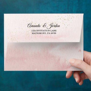 Pink Sunrise Mountain Wedding Invitations Envelope