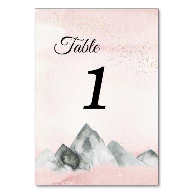 Pink Sunrise Mountain Wedding Table Numbers Sign
