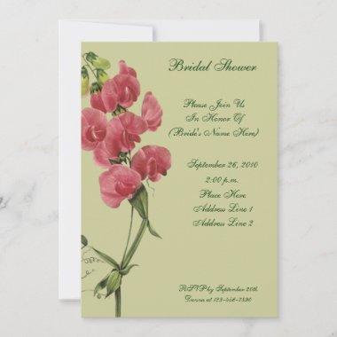 Pink Sweet Pea Flower Bridal Shower Invite