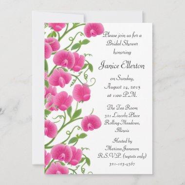 Pink Sweet Pea Flowers Bridal Shower Invitations