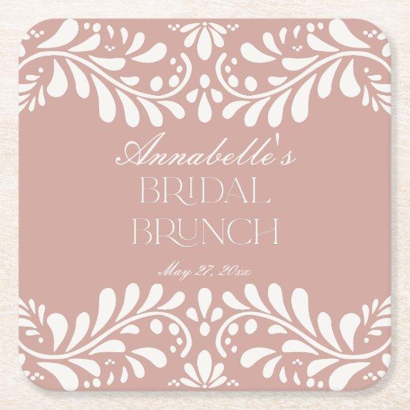 Pink Talavera Tile Spanish Fiesta Bridal Brunch Square Paper Coaster
