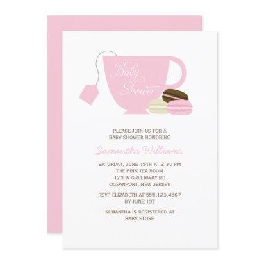 Pink Tea Cup and Macarons Girl Baby Shower