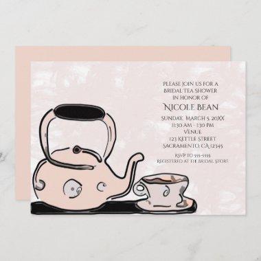 Pink Tea Kettle Party Modern Chic Bridal Shower Invitations