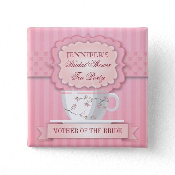 Pink Tea Party Bridal Shower Button