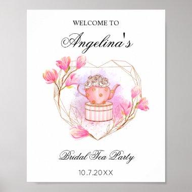 Pink Tea Party Bridal Shower Rose Gold Floral Poster