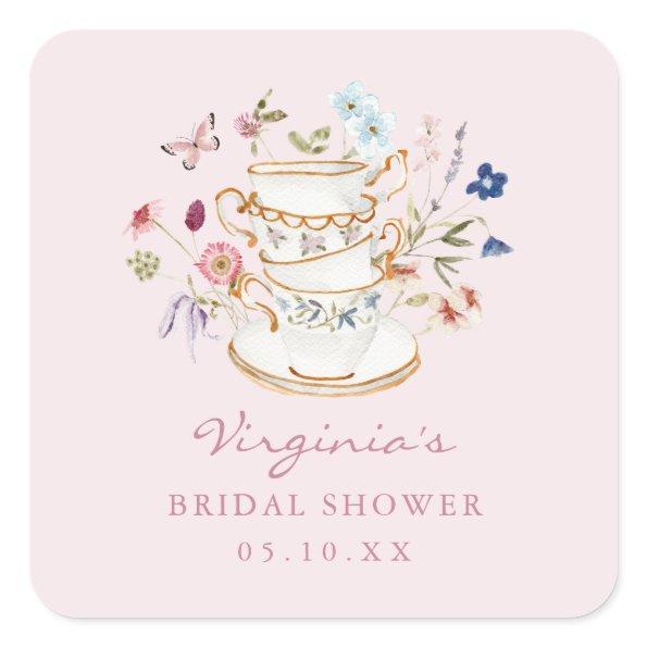 Pink Tea Party Square Sticker