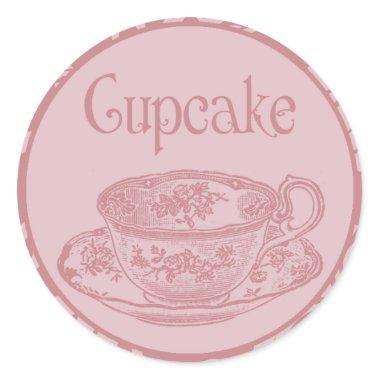 Pink Teacup Tea Party DIY Cupcake Toppers Stickers