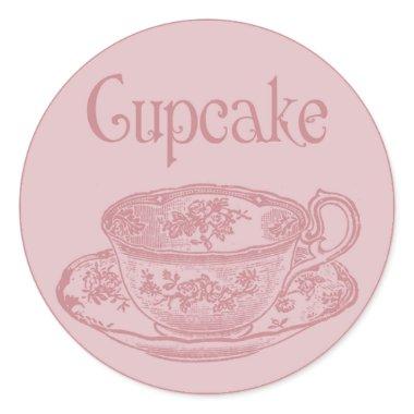 Pink Teacup Tea Party DIY Cupcake Toppers Stickers