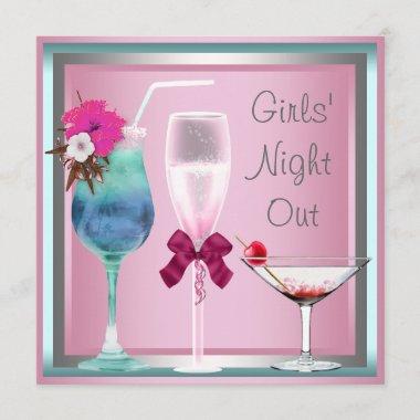 Pink Teal Blue Cocktails Bachelorette Party Invitations
