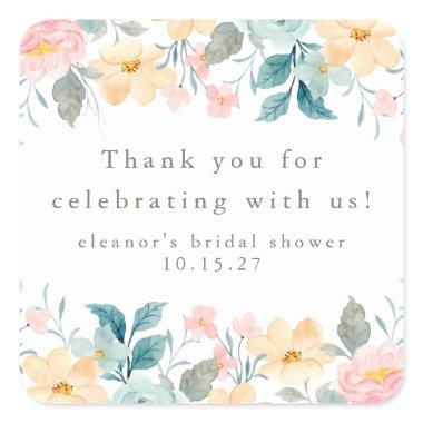 Pink Teal Floral  Custom Thank You Square Sticker
