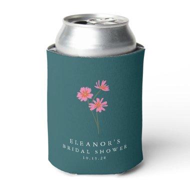 Pink Teal Green Flowers Boho Custom  Can Cooler