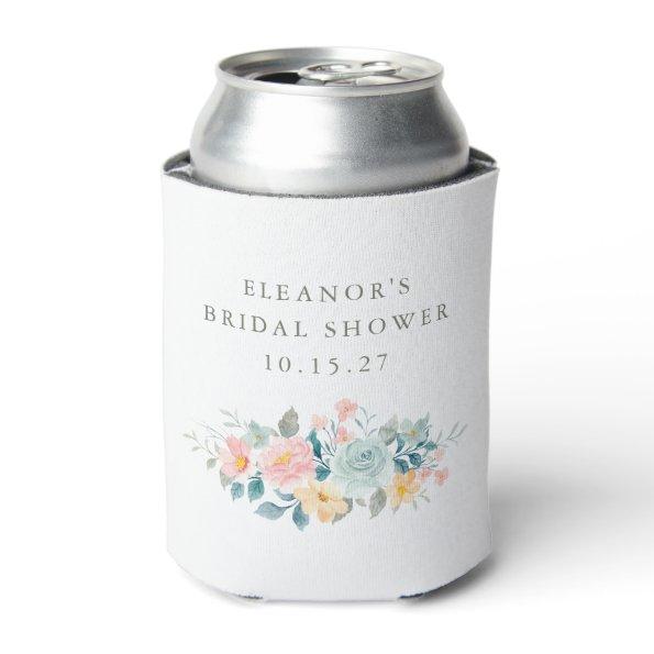 Pink Teal Watercolor Floral  Custom Can Cooler