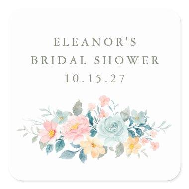 Pink Teal Watercolor Floral  Custom Square Sticker