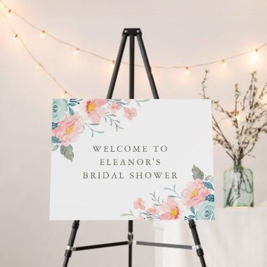 Pink Teal Watercolor Floral  Welcome Foam Board