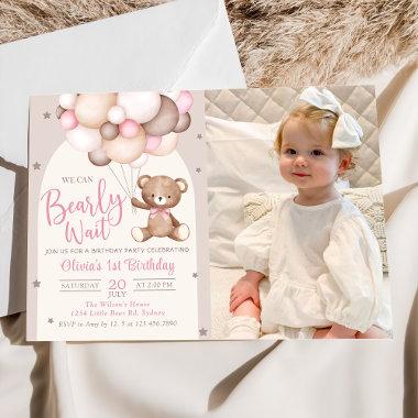 Pink Teddy Bear With Balloons Birthday Photo