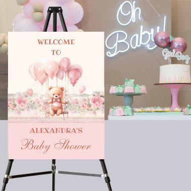 Pink Teddy Bearly Wait Girl Baby Shower Welcome Foam Board
