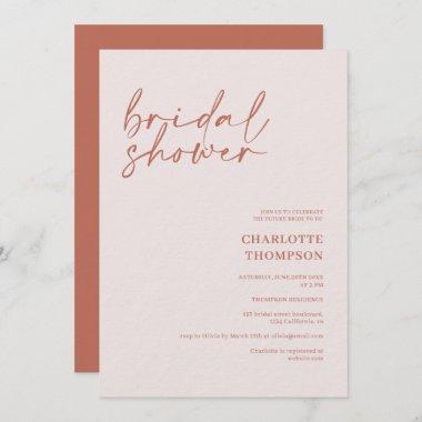 Pink terracotta casual script bridal shower Invitations