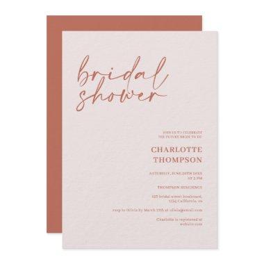 Pink terracotta casual script bridal shower Invitations