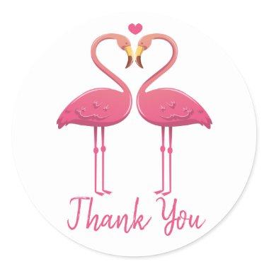 Pink Thank You Flamingo Tropical Wedding Luau Classic Round Sticker