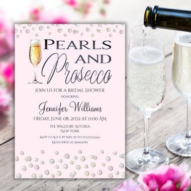Pink Theme Pearls and Prosecco Bridal Shower Invitations