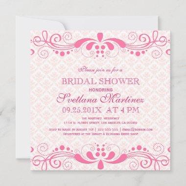 Pink Tint & Pink Floral Lace Bridal Shower Invite