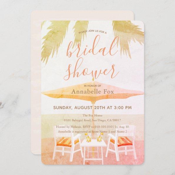 Pink Tropical Beach Chair Bridal Shower Invitations