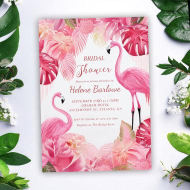 Pink Tropical Flamingo Bridal Shower Invitations