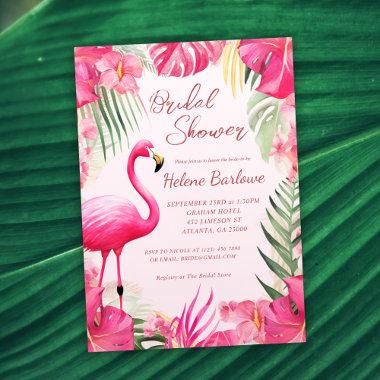 Pink Tropical Floral Bridal Shower Invitations