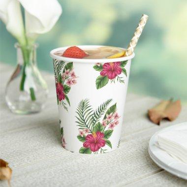 Pink Tropical Flowers  Paper Cups