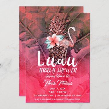 Pink Tropical Glitter Pineapple Luau Bridal Shower Invitations